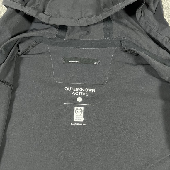 Outerknown Windbreaker Jacket Mens Large Black Active Warm-Up Hooded Full Zip - Picture 11 of 15